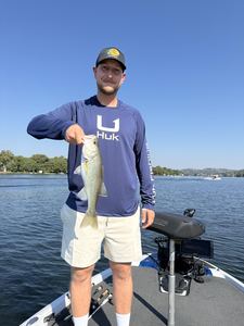 Nice largemouth bass using heavy and light tackle on clear day!