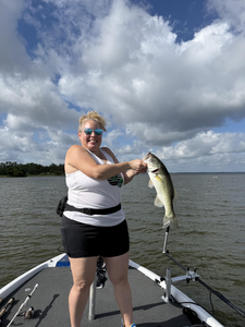 Reeling in a 17-inch Largemouth Bass at Buchanan Dam under partly cloudy skies!