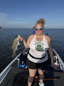 Smallmouth Bass on the line at Buchanan Dam under partly cloudy skies!