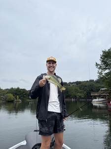 Nice smallmouth bass using heavy tackle at Buchanan Dam! Partly cloudy conditions made for exciting fishing.