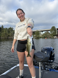 Nice spotted bass using heavy tackle at Buchanan Dam! Clear conditions made for great fishing.