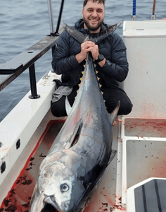 Photograph of a 34-inch Yellowfin Tuna caught while fishing in CA
