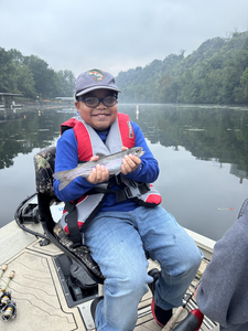 Nice rainbow trout using jigging and heavy tackle on this partly cloudy day!