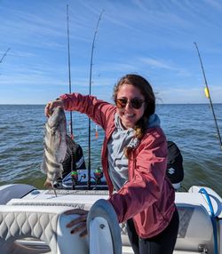 Fisherman with black drum fish in Gulf Shores
