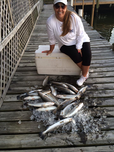 1 person fishing with 2 small fish in San Leon