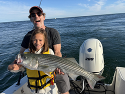 Nice striped bass on deep sea jigging in clear conditions at Barnstable Harbor!