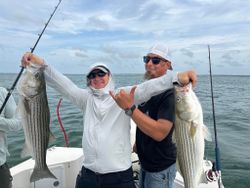 Two striped bass caught during a cruises, fishing, and tours excursion in Barnstable
