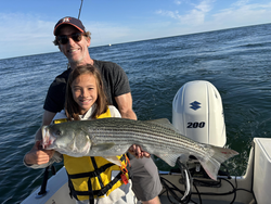 Nice striped bass caught using deep sea jigging at Barnstable Harbor under clear conditions!
