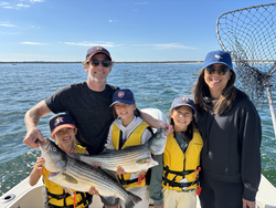 Nice striped bass caught using multiple techniques in clear conditions at Barnstable Harbor!