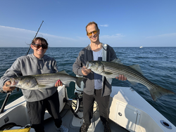 Two huge Striped Bass caught jigging in Barnstable Harbor!