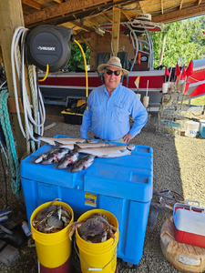 Exciting trolling adventure pays off! Fresh fish and crabs on the dock in Pacific City.