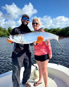 A single tarpon fish being caught while fishing in PR