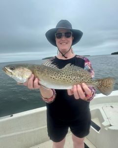 A spotted weakfish measuring 27 inches caught while fishing in Crystal River