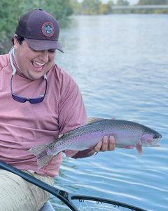 Catch of the day - 15-inch rainbow trout, fishing in CA