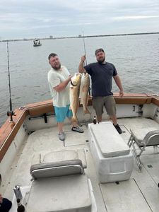 Two anglers fishing in Gulfport with 2 big fish
