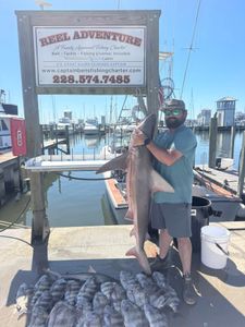 Sandbar shark fishing charter catch displayed at marina dock in Gulfport MS