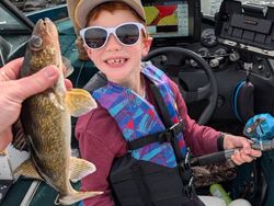 Walleye caught fishing in Fort Atkinson WI on boat with fishing equipment
