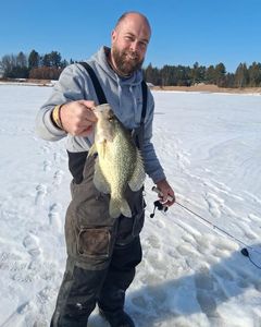 Ice fishing catch of crappie in Fort Atkinson WI on frozen lake