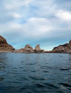 Striking rock formations, Pyramid Lake.