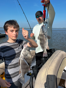 Nice Black Drum action using deep sea jigging and trolling techniques!