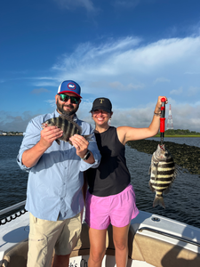 Nice sheepshead using deep sea jigging and light tackle in Savannah!