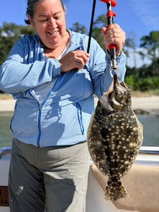 Nice southern flounder using light tackle techniques before the afternoon rain hit!