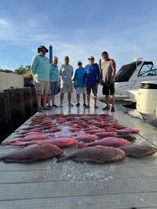 Six people fishing together in Panama City Beach