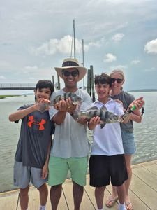 Two black drum fish caught on a fishing trip at Hilton Head Island