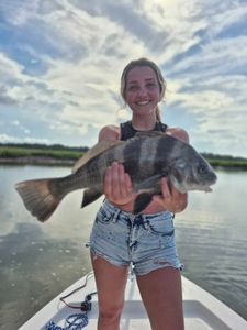 A black drum fish caught on a fishing trip in Hilton Head Island