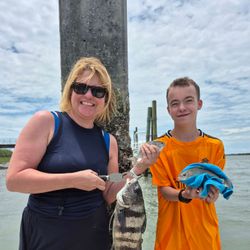 Two black drum fish caught on a fishing trip in Hilton Head Island