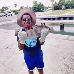 A single black drum fish being caught while fishing in Fort Pierce