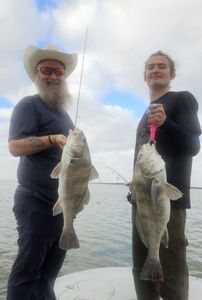 Two black drum fish caught during fishing trip in Corpus Christi Texas