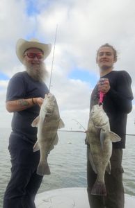 Two black drum fish caught during fishing trip in Corpus Christi TX