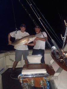 Norfolk VA redfish catch displayed on fishing boat at night