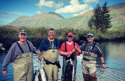 4 people fishing in Larsen Bay