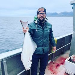A 22-inch Pacific halibut caught while fishing in Larsen Bay
