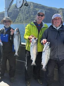 Three Chinook and Coho Salmon caught in Larsen Bay