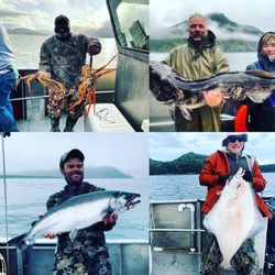 Three impressive Pacific Halibut, Northern snakehead, and Muskellunge fish caught in Alaska