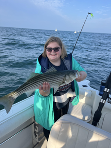 Big Striped Bass reeled in on a partly cloudy day!