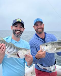 Two fishermen with caught fish in MA