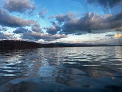 Scenic view of New York City skyline during fishing trip