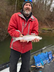 A photograph of a pink salmon, 16 inches in size, caught while fishing in MI.