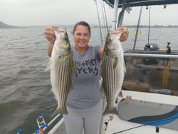 Two striped bass caught while fishing in Graford
