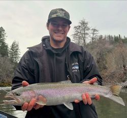 A single rainbow trout caught while fishing in Oregon