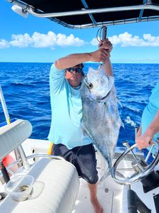 Photograph of a large African Pompano fish caught while fishing in Florida.