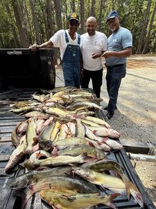 Three anglers fishing on the shore of Kowaliga