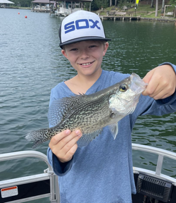 A caught crappie fish, 14 inches long, in Kowaliga location