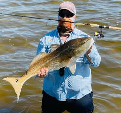 Angler catching a fish while enjoying the scenic view of Santa Rosa Beach