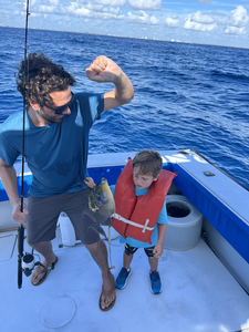 Hooked a feisty grey triggerfish while deep sea trolling in West Palm Beach!