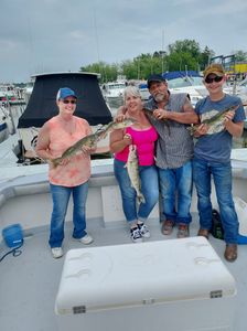 A group of 4 people fishing at a lakeside location in Lakeside Marblehead